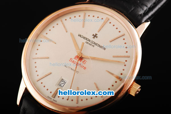Vacheron Constantin New Model Swiss ETA 2892 Automatic Movement Rose Gold Case with White Dial and Stick Markers - Click Image to Close